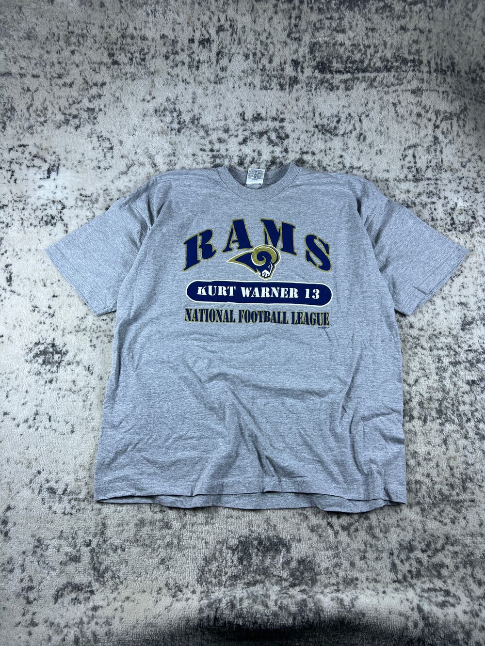 Vintage St Louis Rams Kurt Warner 13 T-Shirt Mens XXL Gray NFL Tour Champ 90s